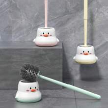 1 pieza Cepillo de baño con diseño tierno de lechón y pollito, juego de cepillos de limpieza montados en la pared con ángulos de limpieza, herramienta de limpieza de baño y retrete, cepillo de retrete de limpieza profunda mágica