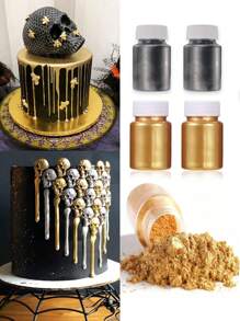 2/1pc Glitter Powder, Inedible Gold Powder, Halloween Cake Decoration Supplies, For Mousse Cake Fondant, Macaron Chocolate Baking Cake Decoration Tools, Can Be Used For Halloween, Birthday Or Wedding Party DIY Pearl Powder, Cake Decoration Candle Glitter Powder, Liquid Silicone Mold Decoration Cake Decoration Tools