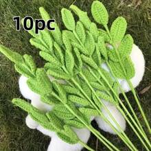 2pcs/6pcs/10pcs Handmade Artificial Woven Eucalyptus Leaves, Creative Crochet Woven Eucalyptus Leaves, Handwoven Leaves, Floral Bouquet Decor Leaves, Woven Leaves