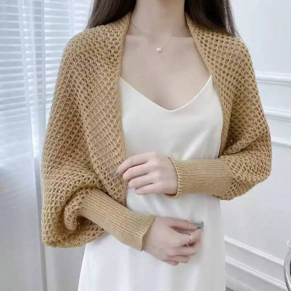 1pc Women Shawl Collar Crochet Hollow Out Knit Shoulder Cover-Up For Spring/Summer