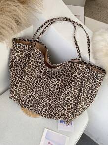 1pc Personalized Women Leopard Print Canvas Shoulder Bag, Fashion Versatile Handbag Tote Bag For Work Commute, Embroidered Custom Name Underarm Bag, Large Capacity Lightweight Storage Bag, Portable Tote For School, Suitable For Daily Use, Shopping, Party, Great Gift For Family, Friends, Lover, For Christmas, Spring Festival, Mother's Day, Women's Day, Valentine's Day, Teacher's Day, Nurse's Day, Thanksgiving, Independence Day, Birthday