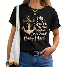 Proud Navy Mother For Moms Of Sailors Proud-Mom Navy Family 220G High-Density Pure Cotton T-Shirt - Ft And Gentle, I For Daily Wear, Gym Sessions, Vacation, And A Perfect Birthday Or Day Surprise   Tops For Wo Vintage Clothes Wo Clothes Wo Vintage Wo Tops Mujer Cute Tops Wo Cotton Wo Clog Halloween Camisas Summer Clothes Wo Casual Punk Western Tops Wo Fourth Of July Outfit Kpop Cowboy Outfits For Wo Ry Ropa 100% Cotton Y2k Ing Cute Gothic Wo Clothes Black And White Top Vintage Tops Cloth For Wo White Goth Inawly Retro Clothes For Wo Korean Fashion Wo Camisas Para Mujer - Black - View 1