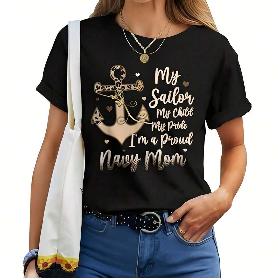 Proud Navy Mother For Moms Of Sailors Proud-Mom Navy Family 220G High-Density Pure Cotton T-Shirt - Ft And Gentle, I For Daily Wear, Gym Sessions, Vacation, And A Perfect Birthday Or Day Surprise Tops For Wo Vintage Clothes Wo Clothes Wo Vintage Wo Tops Mujer Cute Tops Wo Cotton Wo Clog Halloween Camisas Summer Clothes Wo Casual Punk Western Tops Wo Fourth Of July Outfit Kpop Cowboy Outfits For Wo Ry Ropa 100% Cotton Y2k Ing Cute Gothic Wo Clothes Black And White Top Vintage Tops Cloth For Wo White Goth Inawly Retro Clothes For Wo Korean Fashion Wo Camisas Para Mujer - Black - View 1