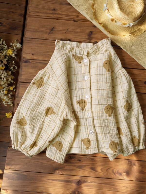 Baby Girl Spring Autumn Cute Bear Print Blouse Soft Muslin Cotton Baby Girls Outfit Tops Clothing Baby Girl Long Sleeve Shirt Clothes