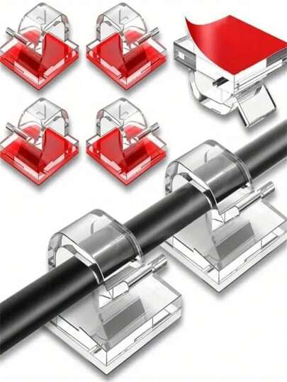 30pcs Adhesive Cable Clips For Outdoor, Christmas Light Clips, Decoration Clips, Self Adhesive Hooks Cord Management Wire Holder, Fairy Light Accessories, (Clear) Adhesive Cable Organizer Cord Holder, Durable Strong Cable Wire Management For Car, Office And Home