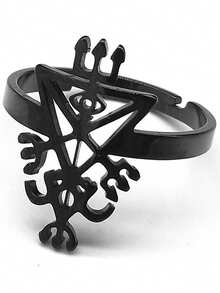 Nhẫn bạc trang sức thép không gỉ hình đinh ba Satanic Church, Mark, mắt quỷ ẩn - nhẫn - Xem 1