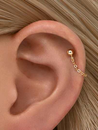 1 件 925 纯银电镀 14k 金链耳钉，简约防过敏耳钉，适合女性日常或派对佩戴（链条尺寸为 2.3 厘米和 3 厘米）