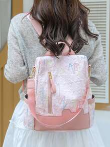 Mochila de viaje de moda para mujer, de gran capacidad, con diseño antirrobo de bloques de color, apta para laptop, mochila estudiantil, estilo callejero