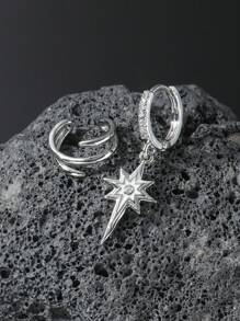 2pcs Men's Unique One-Piece Star Pattern Earrings, Personalized Men Ear Stud