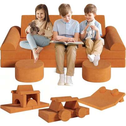 Speelsofa kindersofa, 14-delige modulaire kinderspeelsofa, kindersofa van schuimbouwstenen, speelsofa voor kinderen & kinderfauteuils, gezellig hoekje in de kinderkamer, om te spelen, creatief bezig te zijn, te slapen