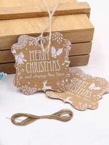 50个圣诞节印刷牛皮纸标签，节日礼物装饰标签标签，礼品包装用品，适用于圣诞节装饰，圣诞树装饰，礼品包装，以及节日期间赠送礼物，圣诞节（配10米麻绳） - 彩色 - 查看 6