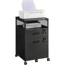 VASAGLE Archivador Móvil con 2 Cajones Archivador de Oficina con Ruedas 44 x 42 x 69 cm Compartimento Abierto Negro Tinta MOFC077B16 - NegroInk - Ver 1