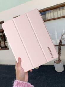 1pc Pink Silicone Tablet Case, Customizable Text, Compatible With Ipad Mini4/Mini5/Mini6/Air/Air2/9.7/10.2/10.5/Air4/Air5/10.9/Pro 11-Inch/10th Gen/IPad Air 11-Inch (M2)-2024, Galaxy Tab A8 10.5 Inch 2022, Clear Print Image, TPU Soft Edge Protection, No Pen Slot, Tri-Fold Stand, Magnetic Sleep/Wake, Simple Personalized Creative Brand, IPad Tri-Fold Tablet Case. Product Does Not Include Pen. Note: The Final Font Style Is Subject To The Effect Diagram.