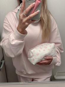 花卉绗缝化妆包，拉链八角形手提化妆包，大容量绗缝化妆包，可爱花卉女士洗漱包，蓬松化妆包，礼物，生日礼物，旅行必备，度假，暑假，返校季，背包，旅行包，女士化妆包 - 粉色 - 查看 3