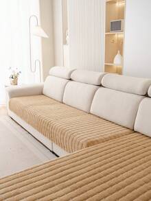 1pc Veet Washable Non-Slip L-Shaped Sofa Cover, Fits 3-Seater Sofa, Quilted Design, Magnetic Closure, Pet-Friendly Protection - Gray Velvet Sofa Cover - Coffee Brown - View 5