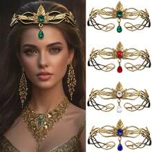 de elfos redondos de Color dorado Vintage, Tiaras de diosa de cristal para mujer y hombre, diadema de hojas Vintage, diadema, accesorios para el cabello de novia G1VZ - Azul - Ver 1