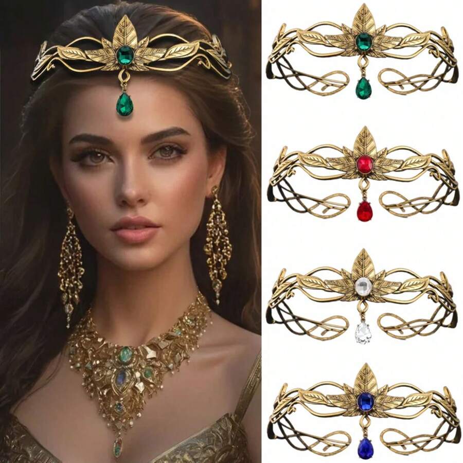 de elfos redondos de Color dorado Vintage, Tiaras de diosa de cristal para mujer y hombre, diadema de hojas Vintage, diadema, accesorios para el cabello de novia G1VZ - Azul - Ver 1