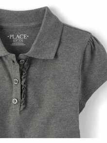 The Children's PLACE Girls Uniform Ruffle Pique Polo School Uniform Basic Ruffle Solid Colors - DKHTRGRAY - View 2