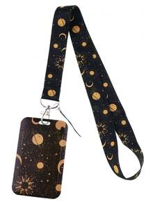 黑色月亮图案挂绳，带证件卡套，可爱涂鸦星空钥匙扣挂绳，男女通用，适合教职工和学生，返校用品 - 彩色 - 查看 5