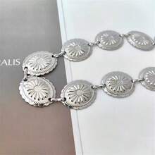 1 件女士银色椭圆形合金超长腰链，高端金属链腰带，适合连衣裙、西装、中国传统服装，时尚百搭