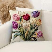 1 Vỏ gối trang trí họa tiết hoa tulip cổ điển, Vỏ gối in thêu 2D, Kích thước 18x18 inch, Polyester mềm có thể giặt bằng máy, Dùng để trang trí nhà cửa, ghế sofa phòng khách, Đệm xích đu hiên nhà, Không bao gồm ruột gối - Nhiều màu - Xem 4