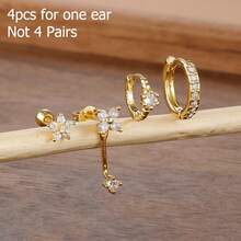 4pcs/Set Single Ear Cuff Jewelry Set, Includes Zirconia Earrings, Stainless Steel Stud Earrings, And Copper J-Shaped Hoop Earrings, Cartilage Piercing Accessories, Gift For Valentine's Day, Mother's Day - 4pcs Earrings Set - View 16