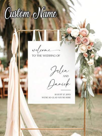 1pc - Customized Wedding Poster, Personalized Minimalist Wedding Welcome Sign, Modern Wedding Welcome Board Template, Editable Wedding Poster, "We're Glad You're Here" Welcome Sign, Customized Frameless Canvas Poster - Personalized Wall Art, Customized Text Poster, Wedding Welcome Board Template, Welcome Poster
