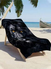 250gsm Super Soft Microfiber Beach Towel - Extra Large Size Quick Dry Super Absorbent Towel Blanket (Lightweight), Ideal For Yoga, Travel, Camping | Lion Pattern | 70x140cm / 90x180cm - Black - View 2