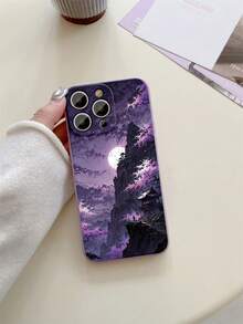 1 件优质山月图案紫色直边精密镂空防震标准手机壳，适用于 16/16e、Redmi、Infinix、Vivo - 紫色 - 查看 3