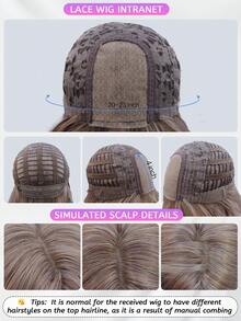 SHUDUO 1 Parrucca con base per la fronte in pizzo 4*1, parrucca con onde per la fronte, parrucca con riga centrale, rosa semi-intrecciata per uso quotidiano, naturale, parrucca romantica di moda (accessori non inclusi)