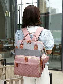 1pc Baby Diaper Bag Backpack With Changing Station, Multifunction Portable Waterproof Large Capacity Travel Baby Changing Bags, Baby Stuff Organizer , Baby Registry Search, Baby Diaper Bags For Boys & Girls, Baby Shower Gifts, Newborn Baby Essential Gifts - Pink Gray - View 9