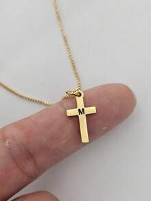 suteyi A-Z Initials Youth Gold Cross Necklace, Exquisite And Small, Suitable For Both Boys And Girls, Can Be Used As A Baptism Gift Or A General Cross Necklace. - Multicolor - View 3
