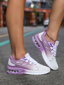 Women's Colorful Gradient Knitted Lace-Up Cushioned Sneakers, Comfortable Breathable Shock-Absorbing Outdoor Running Shoes, Suitable For Outdoor Sports, Jogging, Fitness And Walking - Purple - View 3