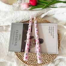 2 piezas, velas de tallo largo con patrón de estampado de tulipán, velas de mesa de estilo retro de 9.84 pulgadas, velas de tallo largo con estilo floral europeo, decoración de ambiente para banquetes de boda, velas para ambiente festivo, velas para el Día de San Valentín, aptas para bodas, cenas y decoración del hogar, velas para decoración de fiestas, velas para decoración de mesa familiar.