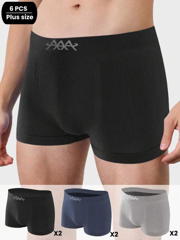 6er Pack Plus Size Herren Grundlegende Buchstaben Bund Boxer Slips, nahtlos atmungsaktiv bequem Lässig Unterwäsche für den täglichen Gebrauch