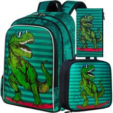 3PCS Dinosaur Backpack For Boys, 16" Little Kid Dinosaur Preschool School Bookbag And Lunch Box