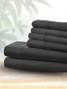 6-Piece Bed Sheet Set – Twin/Full/Queen/King Sizes | Soft Microfiber | Deep Pocket Fitted Sheet | Cooling, Wrinkle-Free, Summer And All-Season Comfort | Includes 1 Flat Sheet, 1 Fitted Sheet, 4 Pillowcases - Xám - Xem 2