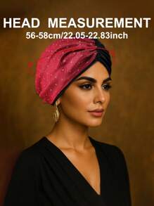 1pc Elegant Rhinestones Embellished Red & Black Turban Hat For Women Pre-Tied Headwrap For Formal Events Weddings And Parties