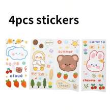 1pc Cute Large Capacity Water Bottle With Straw, Suitable For Back To School & Beach, 4pcs Water Bottle Sticker Decals
