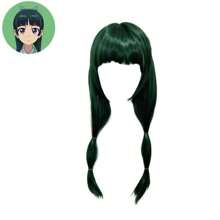 Parrucca da cosplay, parrucca da gioco di ruolo per ragazza di Medicine House, capelli lunghi, metà legata in uno chignon, simulazione naturale, verde scuro