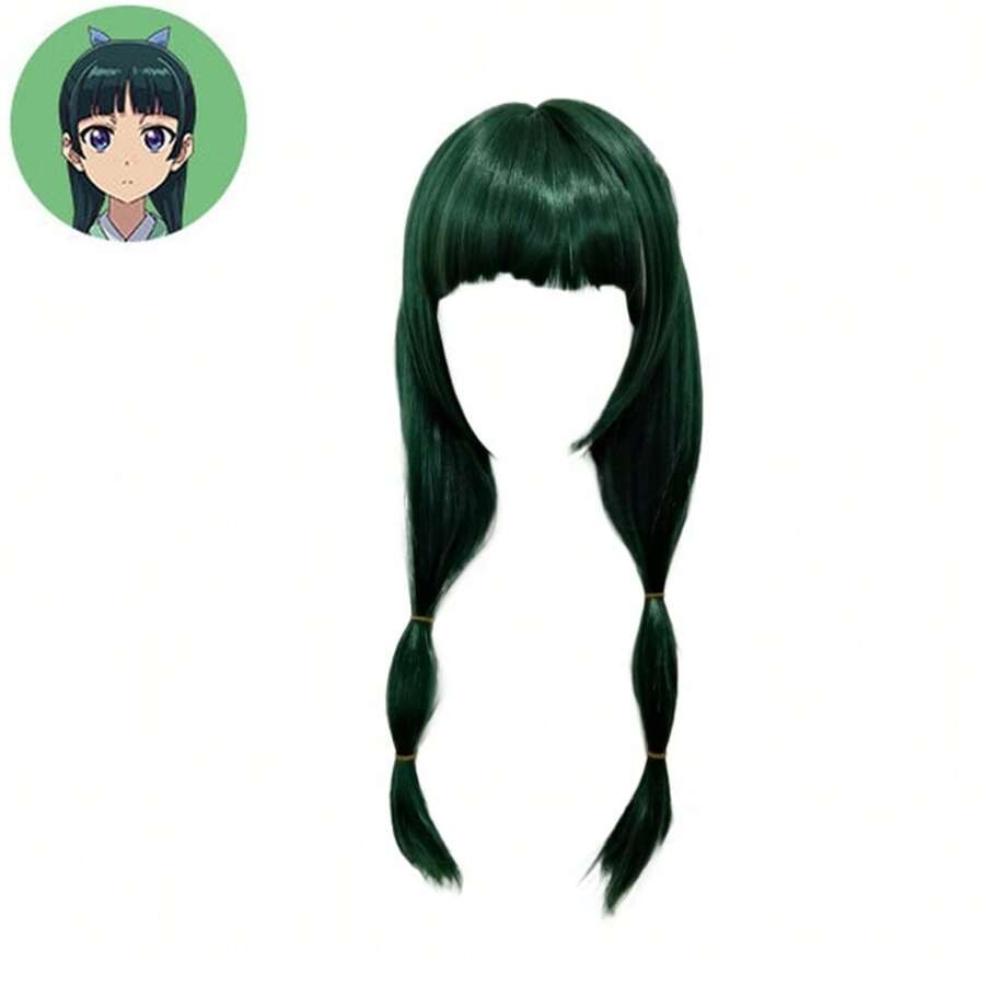 Parrucca da cosplay, parrucca da gioco di ruolo per ragazza di Medicine House, capelli lunghi, metà legata in uno chignon, simulazione naturale, verde scuro