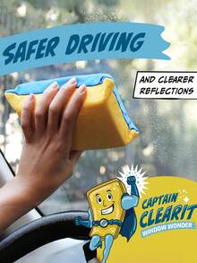 Large, Super Absorbent Defogging Sponge For Car, Mirror, Glass & More - No Marks, Easy To Clean, Perfect For Indoor & Outdoor Use, Indoor Cleaning Accessory | Playful Design | Absorbent Sponge - Multicolor - View 9