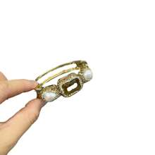 New Baroque Reborn Pearl Inlaid Natural Aquamarine Openable Bracelet, French Vintage Natural Stone Jewelry, Suitable For Gift