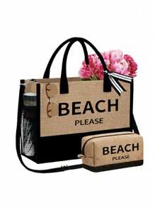 Set de 3 piezas que incluye: bolso de tela de lino con bloques de color, bolso cosmético y bolso cuadrado, serie "Playa", con gran capacidad. La correa para el hombro se puede quitar según la preferencia personal. Incluye un bolso de almacenamiento de cosméticos y un pequeño bolso cuadrado con cremallera que se puede usar como neceser, monedero o estuche de lápices.