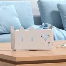 1pc Router Storage Box Fit Standard Router Size, With Adhesive Tape & Screws, Cute Wall-Mounted Router Storage Holder, Plastic Material, Adorable Cat Design With Hollow Cat Face & WiFi Icon, Won't Block Signal, For Daily Home Network Device Organization