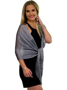 Metallic Glitter Shawl Wrap For Evening Dresses And Weddings - Metallic Dark Grey Silver - View 7