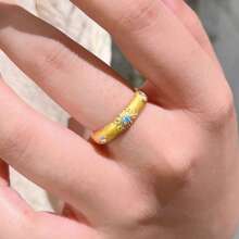 1pc Brushed Colored Diamond Ring, French Light Luxury Retro Index Finger Ring, The Opening Is Adjustable