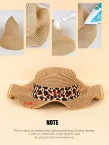 1 szt. damski nowy styl kapelusz słomkowy z nadrukiem w panterkę, składany, codzienny, chroniący twarz kapelusz słomkowy