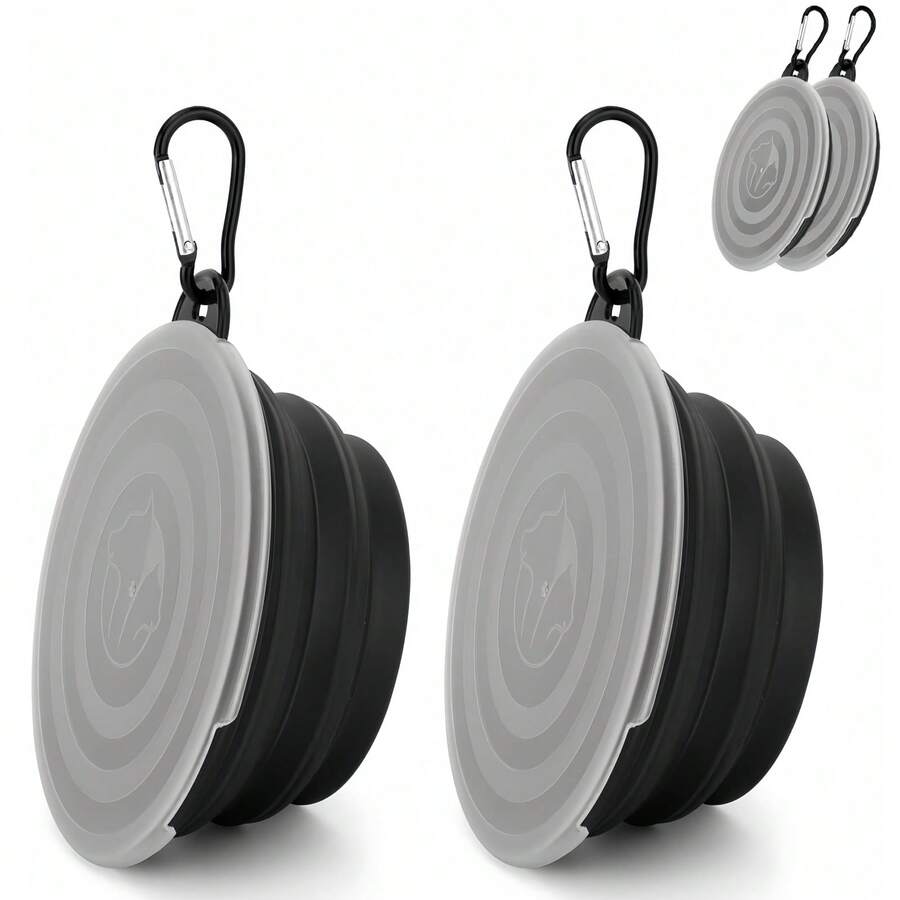 Tazón plegable para mascotas con tapa, tazón de agua/comida antiderrame para viaje para gatos y perros (Diseño desmontable con gancho para acampada y senderismo + Silicona fácil de limpiar)