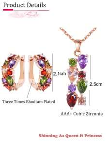 Set de 3 piezas de Juego de joyas de mujer con aretes colgantes y collar con circonita cúbica de colores de moda para bodas, festivales, aniversarios y fiestas